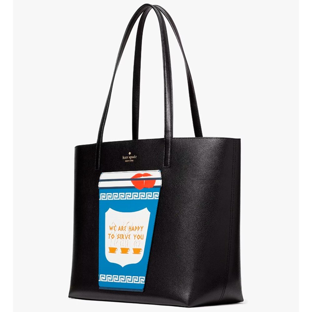 S Kate Spade Coffee Break Black Leather Large Tote KF520 NWT $399 Retail